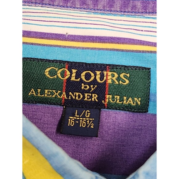 Vintage Colours Shirt Men Large MultiColor Stripe 90's Style By Alexander Julian - Picture 7 of 8